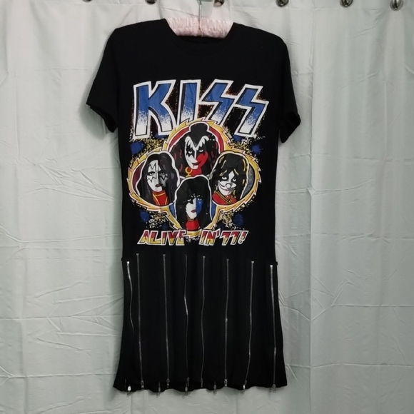 KISS Alive In 77 Graphic Black Zipper Dress - Picture 1 of 8